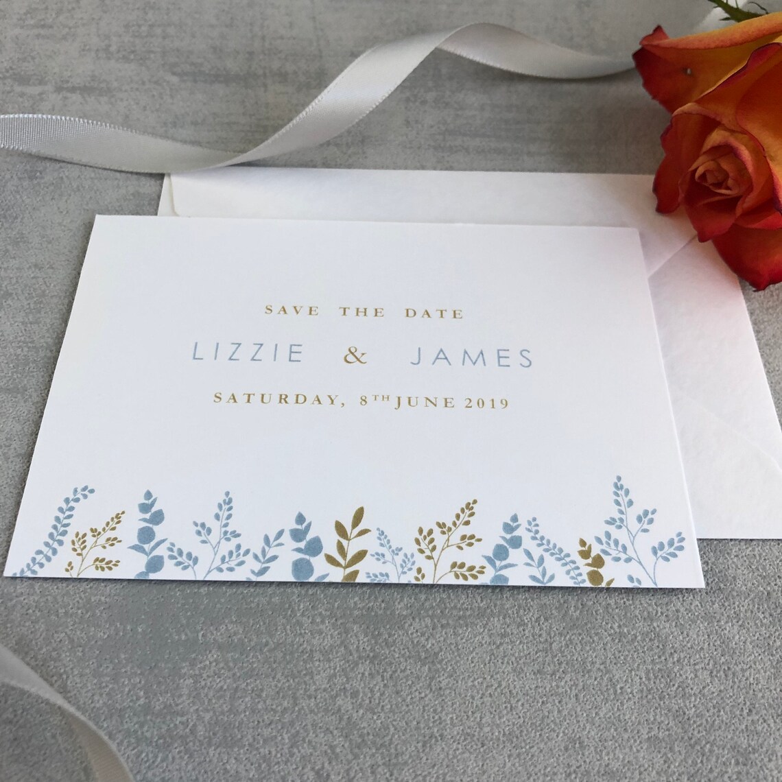 Save the Date Blue and Gold Floral Beautifulelegant Etsy