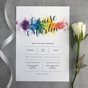 Rainbow Wedding Invitation Luxury flat Wedding Stationery, Colourful invitation 5x7 Flat Design, Vibrant, Multicoloured Opalite Suite image 2