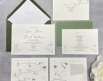 Modern Elegant Wedding Invitation - Luxury elegant Sage and white flat Wedding Stationery, Beautiful Elegant invitation 5x7, Moonstone Suite