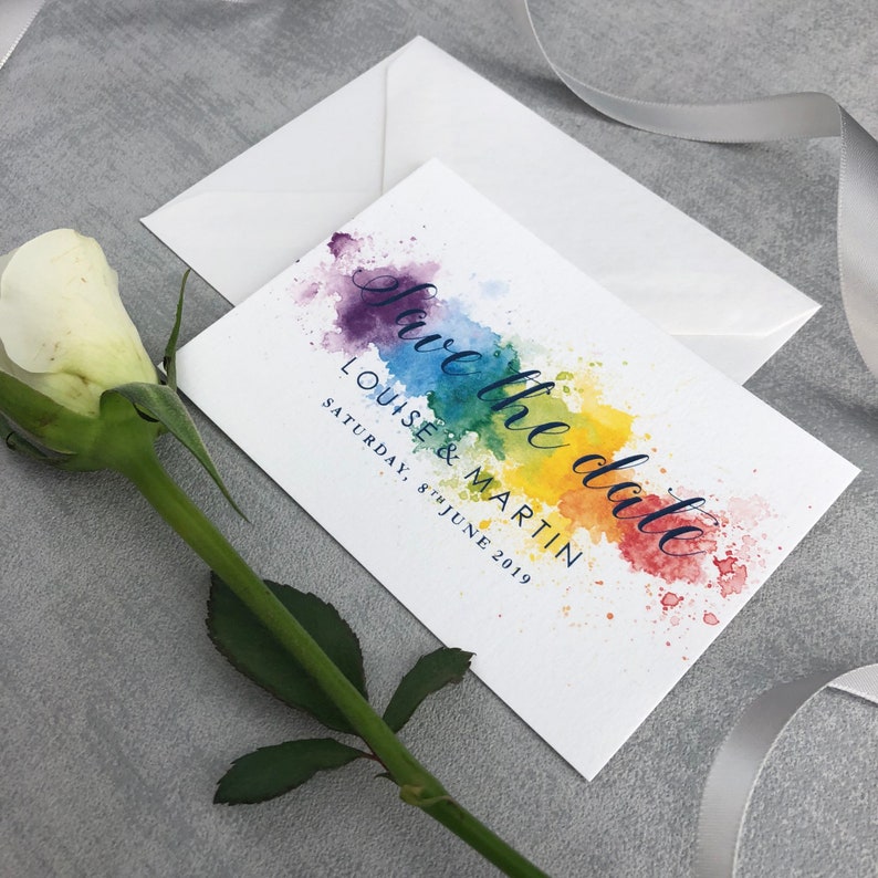 Rainbow Wedding Invitation Luxury flat Wedding Stationery, Colourful invitation 5x7 Flat Design, Vibrant, Multicoloured Opalite Suite image 7