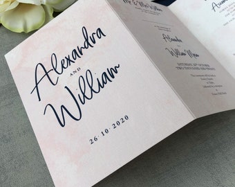 Watercolour wash folding Wedding Invitation - Luxury concertina folding Wedding Stationery and save the date, Morganite Wedding Collection