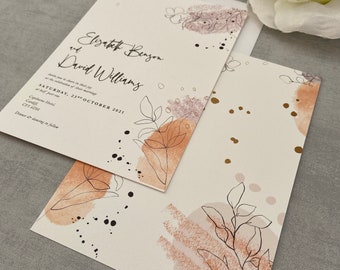 Elegant Watercolour, floral Wedding Invitation - Luxury elegant flat Stationery, Beautiful timeless invitation 5x7, Alexandrite Suite