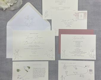 Blush Watercolour, floral Wedding Information Card - Luxury elegant flat Stationery, Beautiful timeless invitation A6, Moonstone Suite