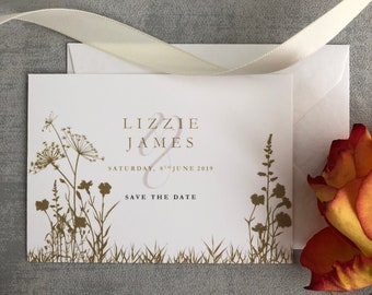 Save the Date - Gold, Floral, Beautiful, elegant design, Square Invitations, Flat Invitations, A summers day,  Minimalist - Gold Suite