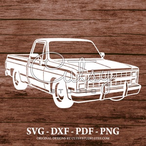 Silhouette de camion Chevrolet C10 1985 SVG, fichiers de coupe, clipart, papier, création d'artisanat, laser, Cricut, Scan n Cut, camée et imprimable