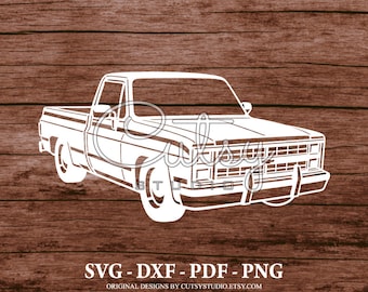 Silhouette de camion Chevrolet C10 1985 SVG, fichiers de coupe, clipart, papier, création d'artisanat, laser, Cricut, Scan n Cut, camée et imprimable