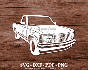 SVG Pickup Truck GMC Sierra 1990 Silhouette Cut Files Designs, Clip Art, Paper, Craft, Laser, Cricut, Scan n Cut, Cameo and Printable