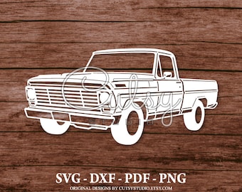 SVG Vintage Ford F-100 (1967) Diseños de archivos de corte de silueta, imágenes prediseñadas, papel, artesanía, láser, cricut, escaneo y corte, cameo e imprimible