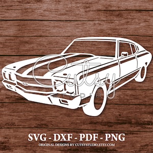 SVG ヴィンテージ シボレー SS マッスルカー シルエット カット ファイル デザイン、クリップ アート、ペーパー、クラフト、レーザー、クリカット、スキャン アンド カット、カメオ、印刷可能