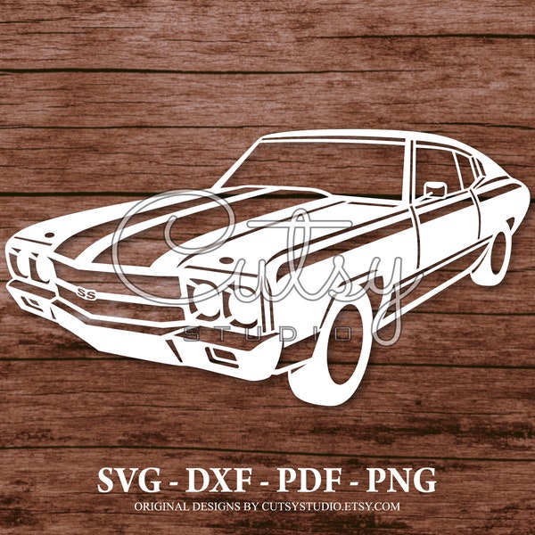 SVG Vintage Chevrolet SS Muscle Car Silhouette Cut Files Designs, Clip Art, Paper, Craft, Laser, Cricut, Scan n Cut, Cameo and Printable