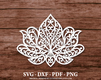 SVG Lotus Flower Zentangle Silhouette Cut Files Designs, Clip Art, Paper, Craft, Laser, Cricut, Scan n Cut, Cameo and Printable