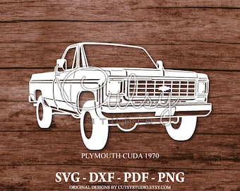 Silhouette de camionnette Chevrolet K20 SVG (1976) fichiers coupés dessins, clipart, papier, créations artisanales, laser, Cricut, Scan n Cut, camée et imprimable