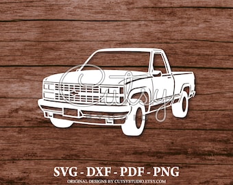 Silhouette de camion Chevrolet C1500 Silverado SVG, fichiers de coupe, clipart, papier, créations artisanales, laser, Cricut, Scan n Cut, camée et imprimable