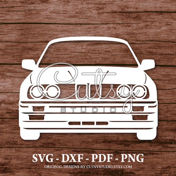SVG BMW M3 E30 Front View Silhouette Cut Files Designs, Clip Art, Paper, Craft, Laser, Cricut, Scan n Cut, Cameo and Printable