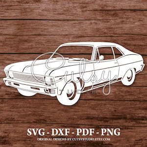 SVG Chevrolet Nova 1972 Classic Sedan Silhouette Cut Files Designs, Clip Art, Paper, Craft, Laser, Cricut, Scan n Cut, Cameo and Printable