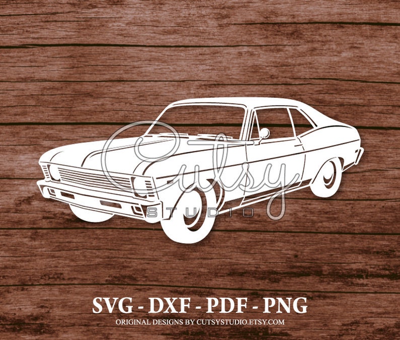 SVG Chevrolet Nova 1972 Classic Sedan Silhouette Cut Files Designs, Clip Art, Paper, Craft, Laser, Cricut, Scan n Cut, Cameo and Printable image 1