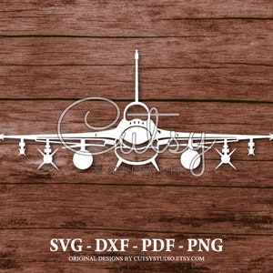 SVG F-16 Jet Fighter Vista frontale Silhouette Taglia file Disegni, Clip Art, Carta, Artigianato, Laser, Cricut, Scan n Cut, Cameo e stampabile