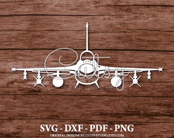 SVG F-16 Jet Fighter Front View Silhouette Cut Files Designs, Clip Art, Paper, Craft, Laser, Cricut, Scan n Cut, Cameo and Printable