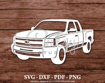 Silhouette de camion Chevrolet Silverado 1500 SVG, fichiers de coupe, clipart, papier, création d'artisanat, laser, Cricut, Scan n Cut, camée et imprimable