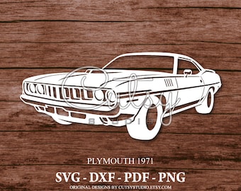 Silhouette Plymouth Barracuda 1971 SVG, fichiers de coupe, clipart, papier, créations artisanales, laser, Cricut, Scan n Cut, camée et imprimable
