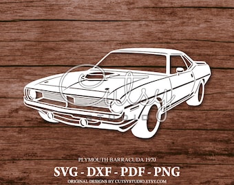Silhouette Plymouth Barracuda 1970 SVG, fichiers de coupe, clipart, papier, créations artisanales, laser, Cricut, Scan n Cut, camée et imprimable