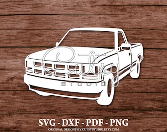 SVG Chevrolet C-K (1994 - 1996) Pick-up Silhouette fichiers coupés dessins, clipart, papier, créations artisanales, laser, Cricut, Scan n Cut, camée et imprimable