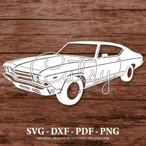 SVG Chevrolet Chevelle SS 1969 Malibu Silhouette fichiers coupés dessins, clipart, papier, créations artisanales, laser, Cricut, Scan n Cut, camée et imprimable