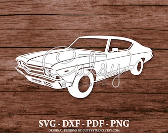 SVG Chevrolet Chevelle SS 1969 Malibu Silhouette Cut Files Designs, Clip Art, Paper, Craft, Laser, Cricut, Scan n Cut, Cameo and Printable