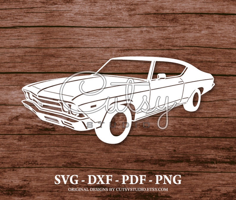 SVG Chevrolet Chevelle SS 1969 Malibu Silhouette Cut Files Designs, Clip Art, Paper, Craft, Laser, Cricut, Scan n Cut, Cameo and Printable image 1