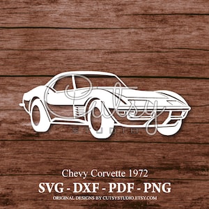 SVG Chevrolet Corvette 1972 Silhouette Cut Files Designs, Clip Art, Paper, Craft, Laser, Cricut, Scan n Cut, Cameo and Printable
