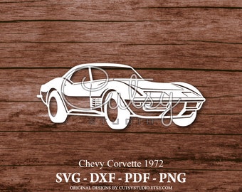 SVG Chevrolet Corvette 1972 Silhouette coupé fichiers dessins, clipart, papier, création d'artisanat, laser, Cricut, Scan n Cut, camée et imprimable