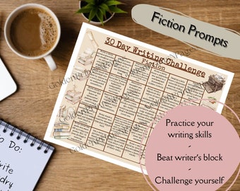 30-Day Fiction Writing Challenge 1/Daily Prompts/Writer's Block Solution/Digital Printable PDF/Inspiration Motivation Creative Exercise