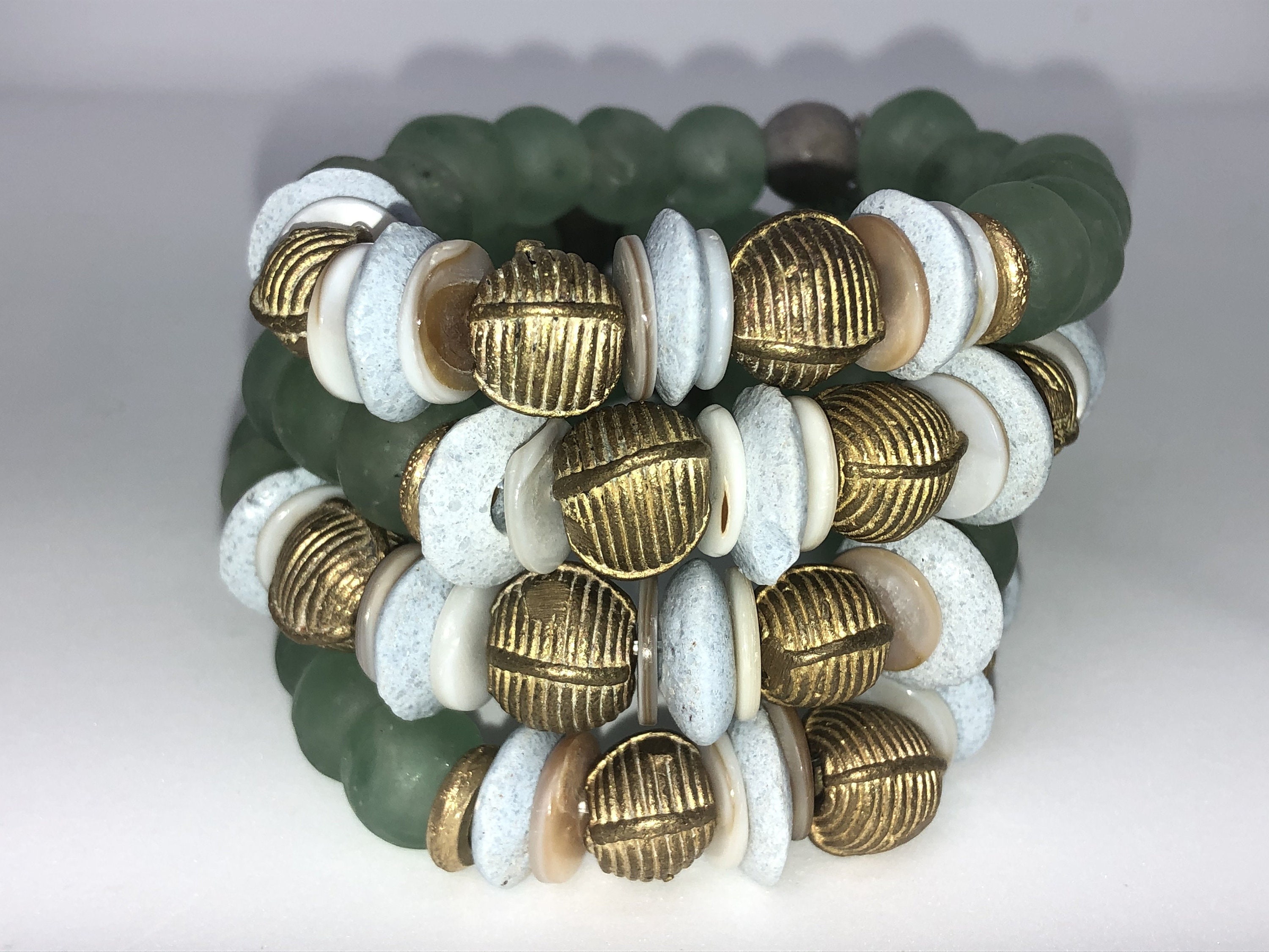 Recycled Glass Beaded Bracelet With Charm Etsy