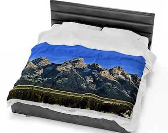 Grand Tetons Velveteen Plush Blanket Wyoming