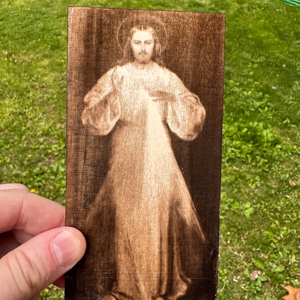 Wood Etching Divine Mercy Jesus Christ