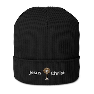 Organic Catholic Eucharist Monstrance ribbed beanie