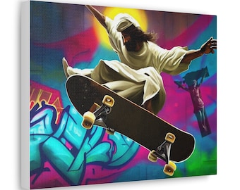 Jesus Skateboarding Shredding Jesus Canvas Gallery Wraps