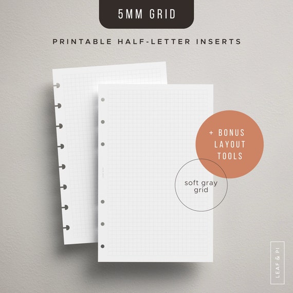 Printable Grid Paper PDF Half-letter inserts 5mm grid | Etsy