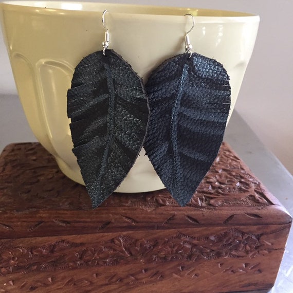 Hand painted recycled leather earrings