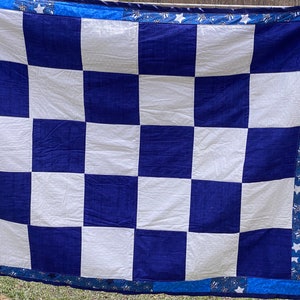 Blue and White Checkered Quilt