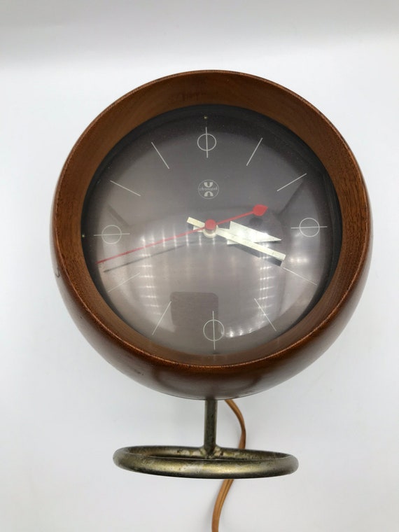 George Nelson Chronopak Desk Clock With Walnut Case And Brass Stand For Howard Miller