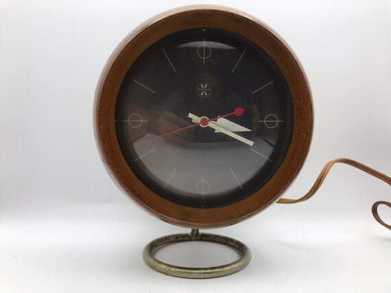 George Nelson Chronopak Desk Clock With Walnut Case And Brass Etsy