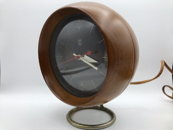 George Nelson Chronopak Desk Clock With Walnut Case And Brass Etsy