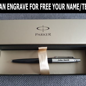 Gepersonaliseerde Parker Jotter standaard zwart balpen met chromen rand, gegraveerde pennen Geweldig cadeau-idee voor bruiloft, verjaardag, kerstcadeaus