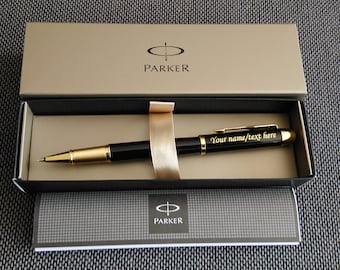 Personalised Engraved Parker IM Black with Gold Trim Rollerball Pen with your name or text! Great gift idea for Birthday Wedding Christmas