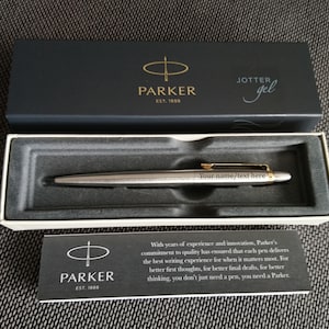 Personalised Parker Jotter Stainless Steel Gold Trim Pen, Engraved Pens Great gift idea for Wedding, Birthday, Christmas gifts