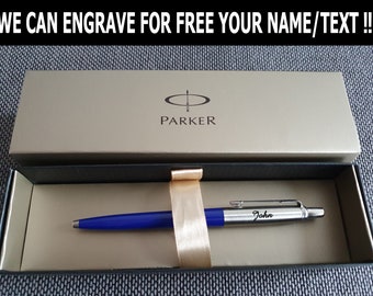 Parker Jotter Standard BLUE personnalisé avec stylo à bille chromé, stylos gravés. Excellente idée cadeau pour mariage, anniversaire, Noël.