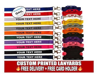 Custom Printed Lanyards Personalised or Plain Neck straps with Safety Breakaway, School, Hospital, NHS Business, Events, FREE id card HOLDER