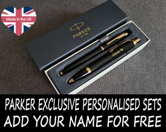 Personalized Parker IM Pen Set, Engraved Black and Gold, Gift Box
