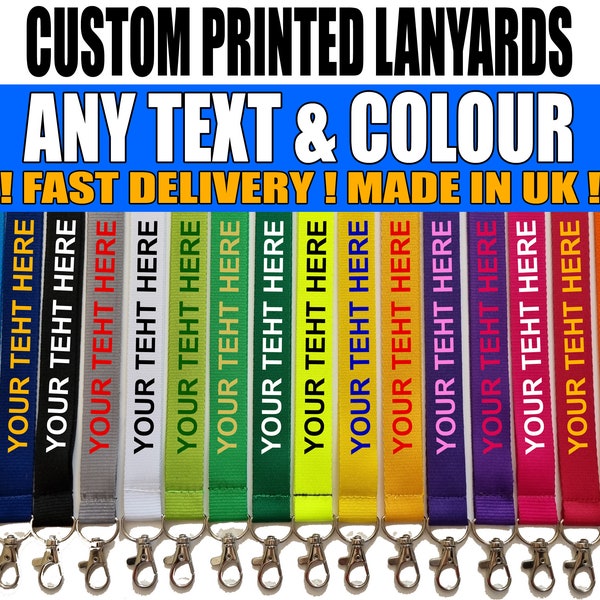 Personalised Lanyard Custom made Any Text Colour Printed Lanyards Safety Break ID card Holder Badge. Staff NHS Teacher